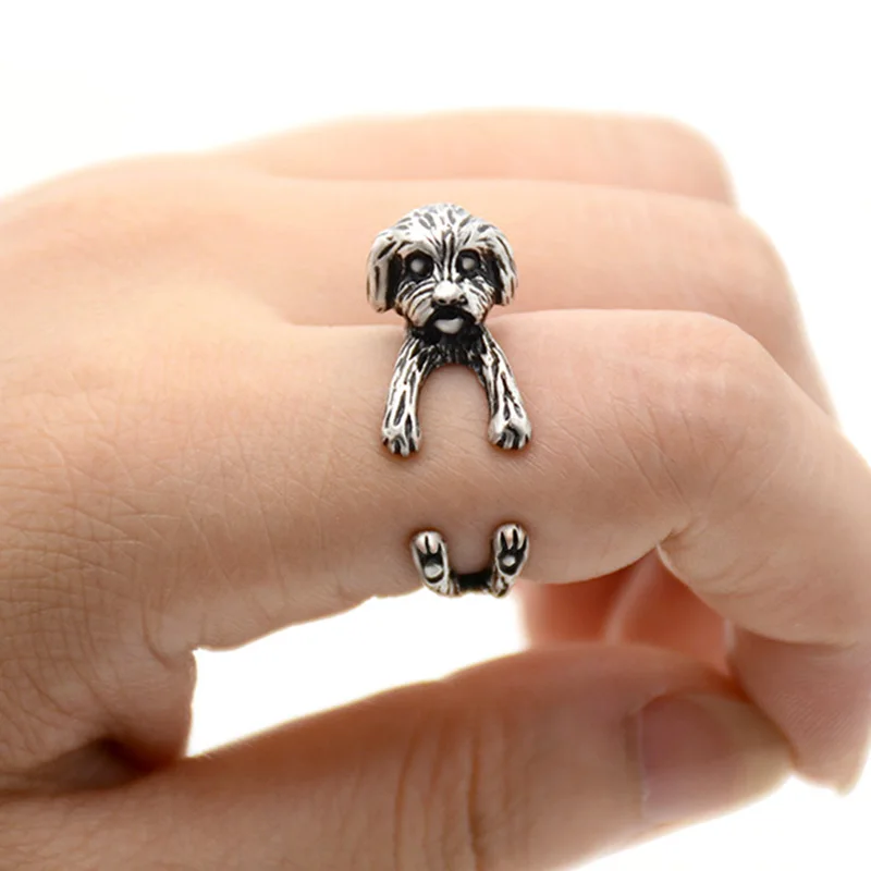 Панк Новое винтажное Латунное 3D кольцо для щенков Shih Tzu Boho Dogs Anillos Love кольца Bague Femme