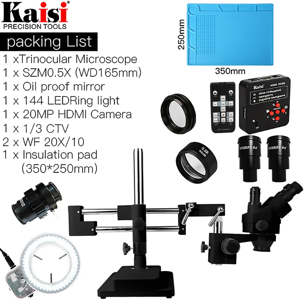 3.5X-90X Double Boom Stand Zoom Simul Focal Trinoculaire Stereo Microscoop 20MP 2K Hdmi Usb Industriële Camera Voor telefoon Pcb Reparatie 3.5X-90X Double Boom Stand Zoom Simul Focal Trinoculaire Stereo Microscoop 20MP 2K Hdmi Usb Industriële Camera Voor telefoon Pcb Reparatie