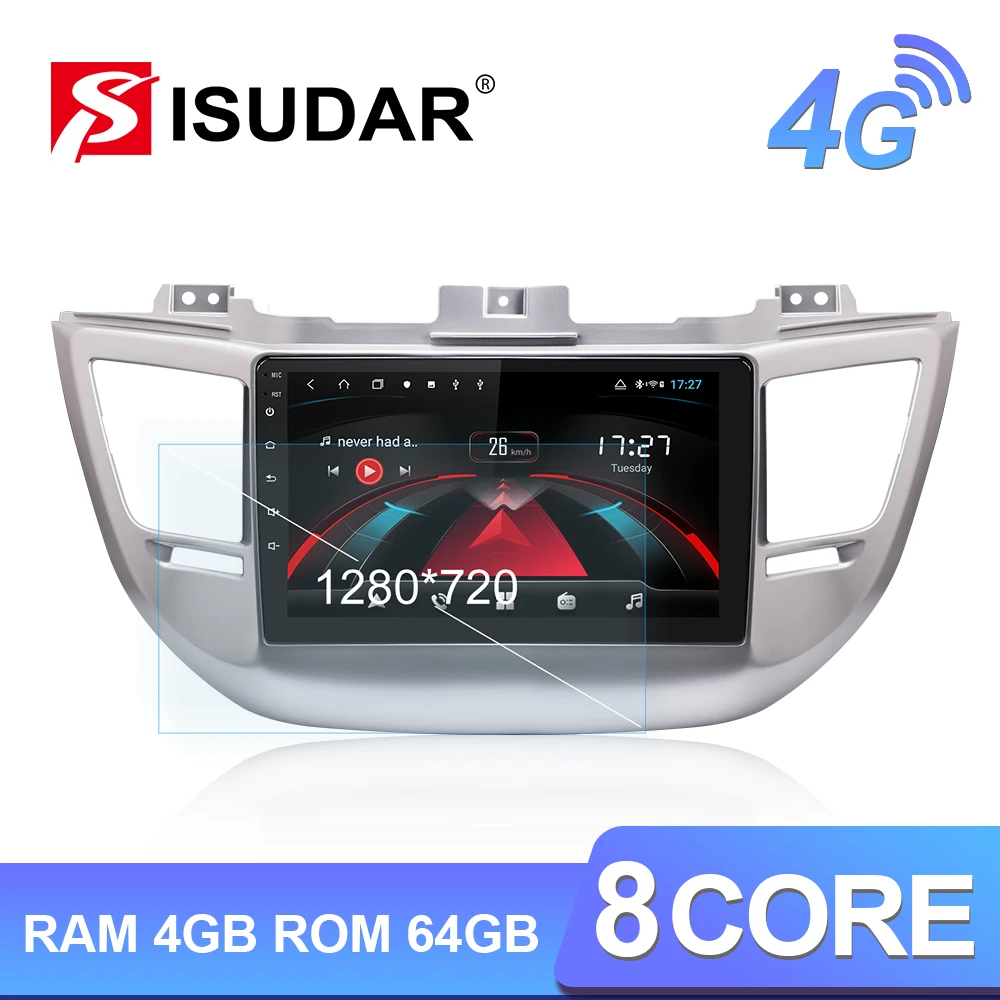 Isudar H53 4G Android 1 Din Auto Radio For Hyundai/Tucson 3 2015-2018 Car Multimedia 8 Core RAM 4GB ROM 64GB GPS DSP DVR Camera