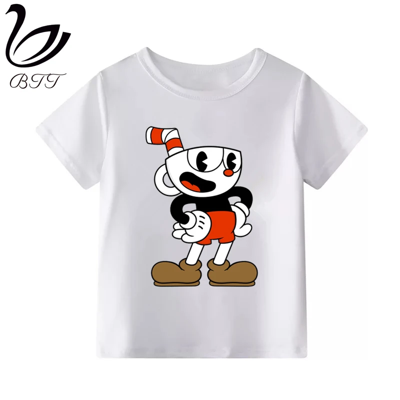 D Cuphead/футболка для мальчиков; летняя детская футболка для мальчиков; топы для маленьких девочек; детская футболка; Мультяшные футболки; одежда - Цвет: D
