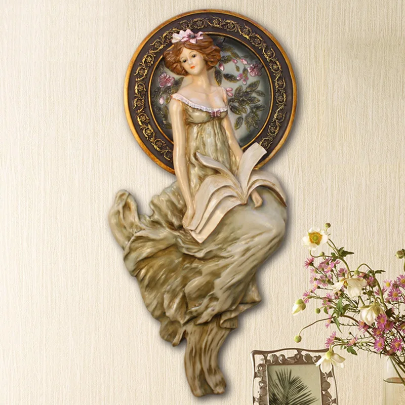 Luxury Living Room Wall Decoration European Resin Ornaments Artwork Statue Corridor 3D Hanging Sculpture Murals