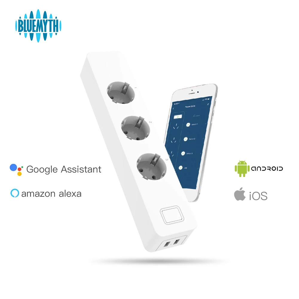 

Smart Socket Electric Strip Wifi Socket 3 Outlets Plug EU 2 USB APP Voice Control for Alexa Google Home Timing Function