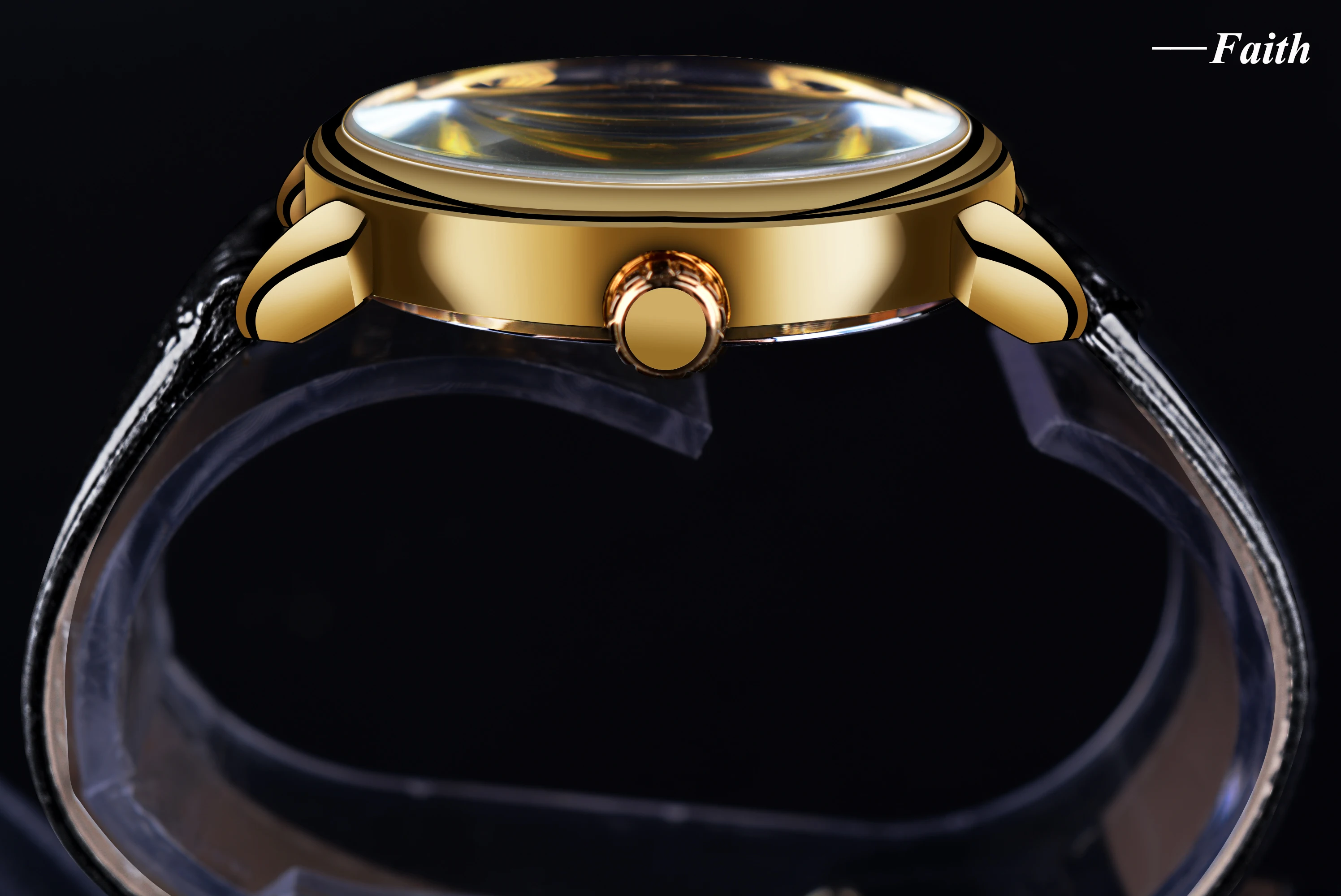 Forsining 3d Logo Design Hollow Engraving Black Golden Case Leather Skeleton Mechanical Watches Men Luxury Brand Heren Horloge