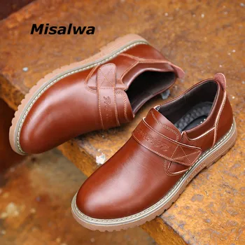 

Misalwa 2020 British Style Mens Shoes Casual Autumn Split Leather Outdoor Black Leisure Sneakers Round Toe Work Low Heel Shoes