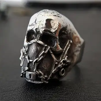

EYHIMD Men's Fashion Silver Color 316L Stainless Steel Skull Ring Gothic Biker illuminati Rings Punk Jewelry