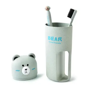 

Creative Cartoon Bear Toothbrush Case Set Toothpaste Holder Portable Wash Organizer Cup With 2Pcs Tooth Brush For Traveling