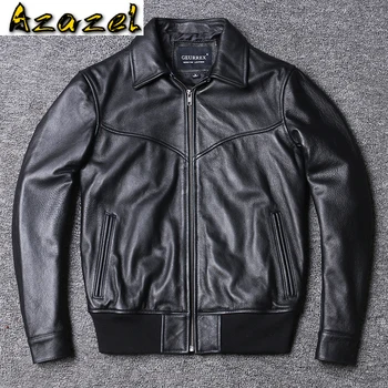 

Azazel 2020 Men's Genuine Cowhide Leather Jacket Men Autumn 4XL Jackets Mens Zipper Short Coat Male Ropa De Hombre LXR1049