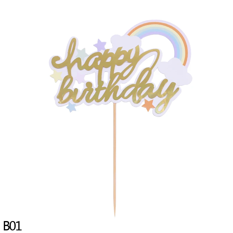 1/3/5Pcs торт фигурки жениха и невесты; Радуга Бумага Happy топперы для торта на день рождения для Baby Shower или для вечеринки по случаю письмо украшения для кексов вечерние поставки - Цвет: B01
