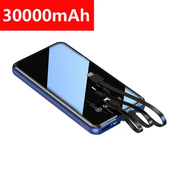 

30000mAh Power Bank For Xiaomi iphone Samsung Powerbank Built in 3 Cables Portable Fast Charger External Battery Pack Poverbank