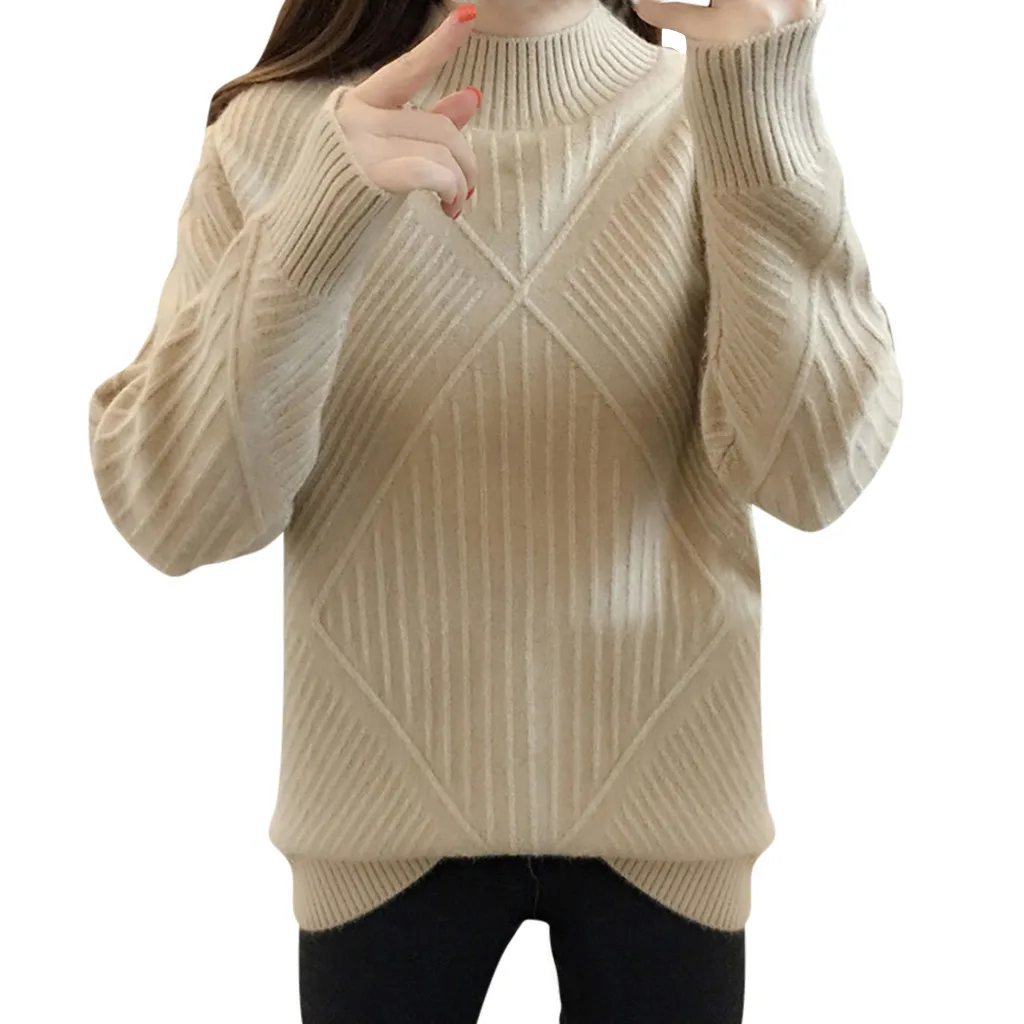 Womail, свободный свитер с геометрическими узорами, Повседневный свитер, mujer invierno, зимний модный вязаный свитер, топы, водолазка, одноцветная, без застежки, nouveaute
