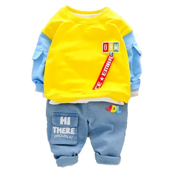 

Spring Autumn Children Letter Jacket Denim Pants 2Pcs/sets Baby Boy Clothes Infant Outfit Fashion Kids Toddler Casual Tracksuits