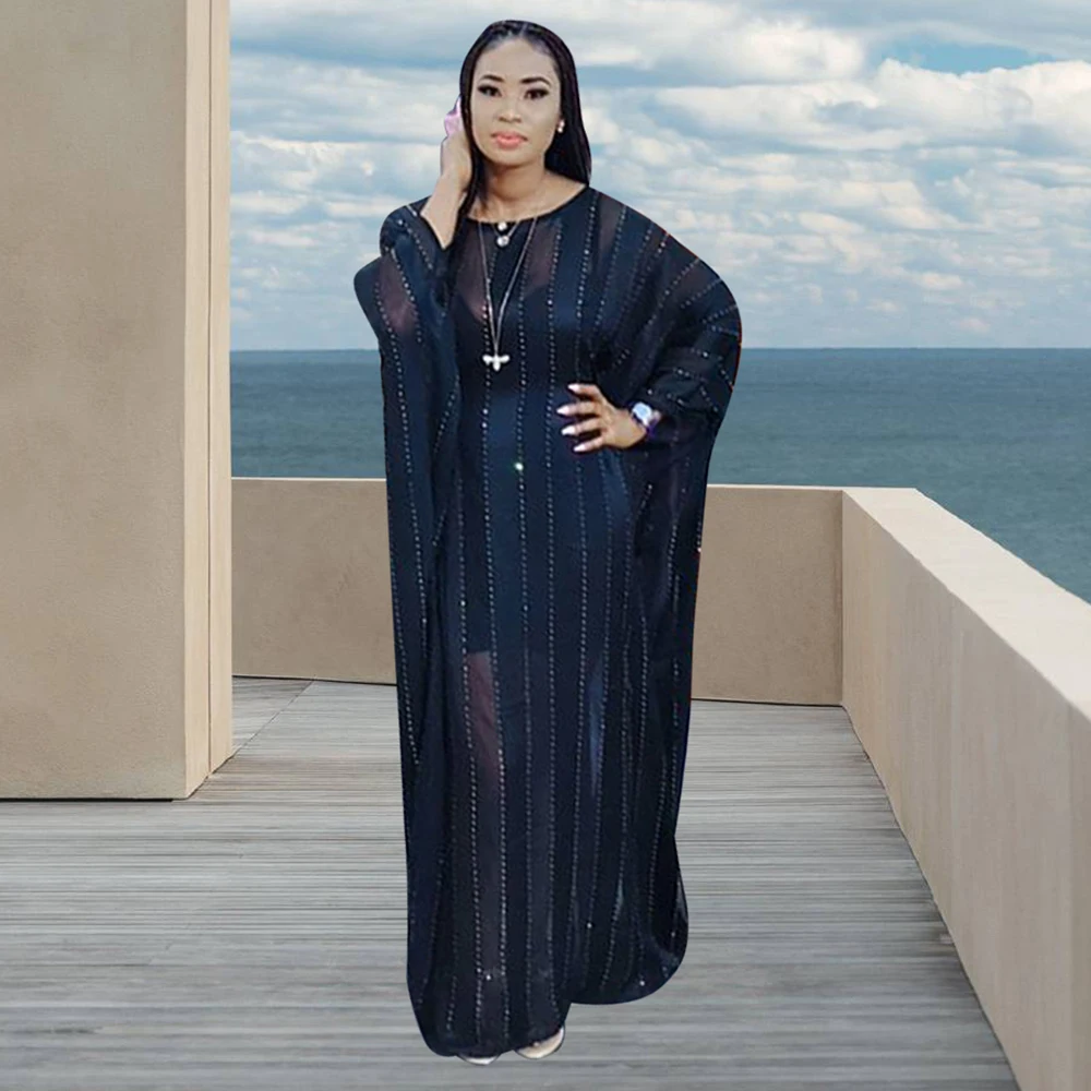 african traditional clothing Abaya Dubai Turkey Islam Muslim Long Maxi Dress Black Striped Patchwork Loose Robe Femme African Dresses For Women african dress style