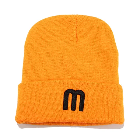 Модная Лыжная Шапка Skullies Beanies M с вышивкой, женская зимняя шапка унисекс, Повседневная Лыжная шапка, мужская вязаная шапка в стиле хип-хоп для женщин - Цвет: orange yellow