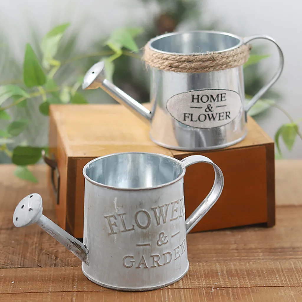 

Vintage Metal Iron Barrel Retro Flower Pot Bucket Home Decoration Watering Can Iron Flower Bucket Wall acce ssories 2019 Hot