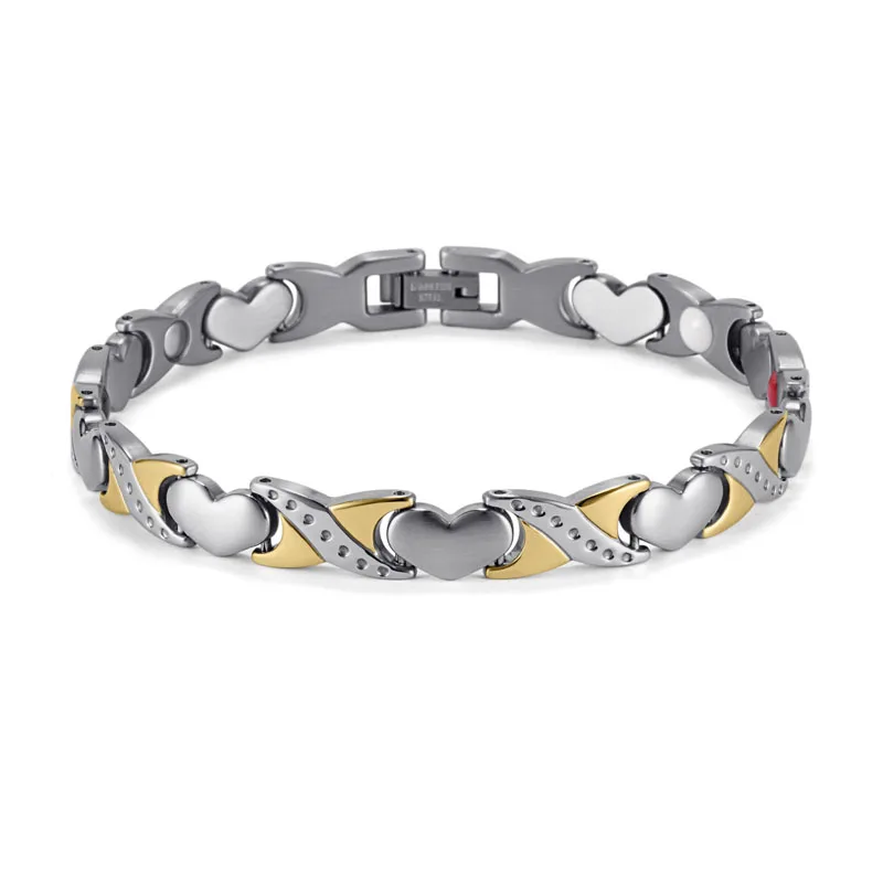 Rainso, модный серебряный браслет из нержавеющей стали с магнитными биоэнергетическими элементами для здоровья, браслет для женщин, цепочка с сердцем, ювелирное изделие