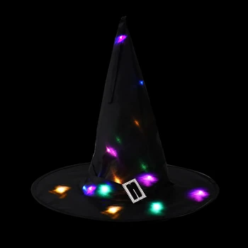 

Halloween Witch Hat with LED Light Glowing Witches Hat Hanging Halloween Decor Suspension Tree Glowing Hat for Kids