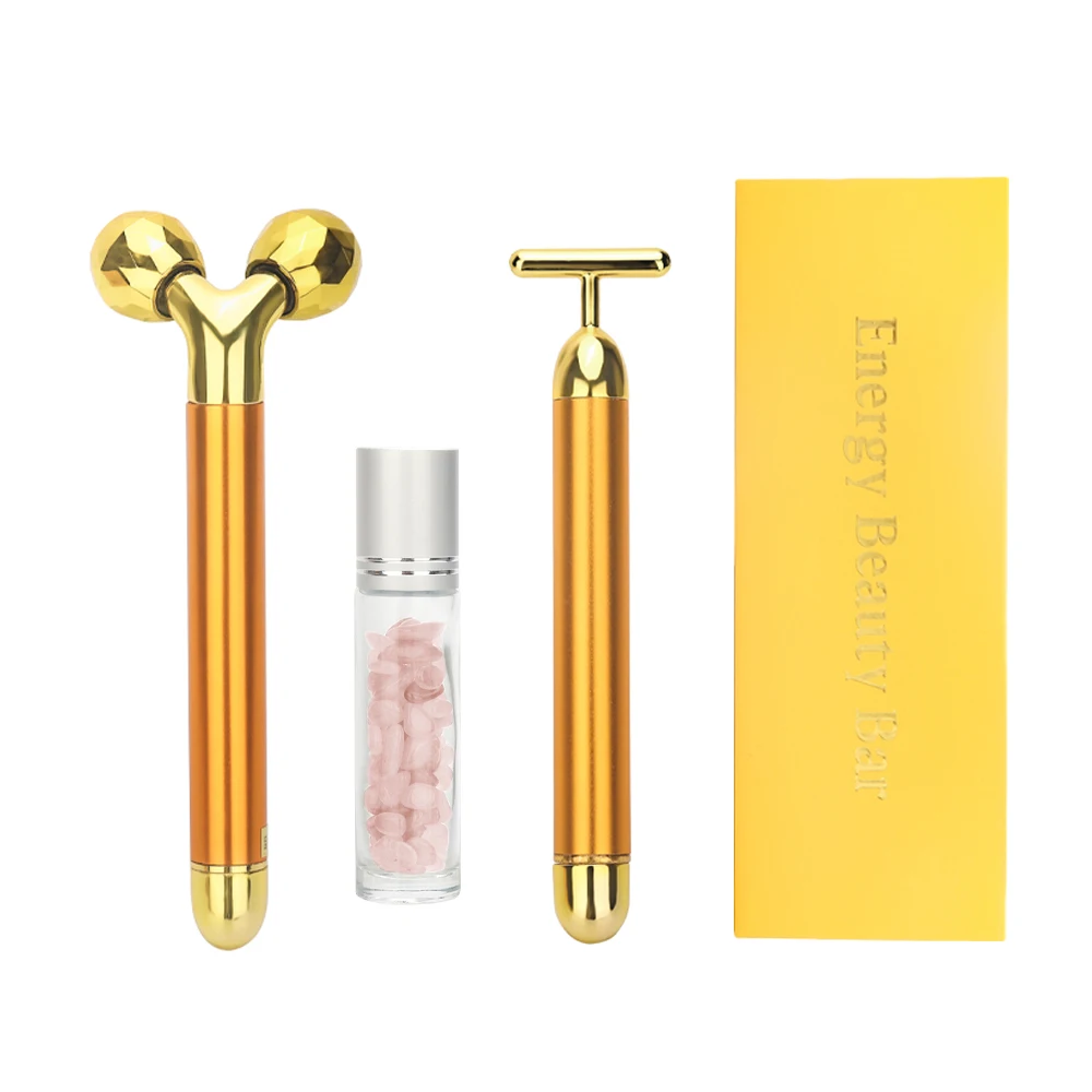 3-in-1 24k Energy Beauty Bar: Golden Pulse Vibrating Facial Roller Massager for Face Lifting and Skin Care with Gemstone Roller Ball image 2