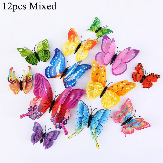 12PCS Butterfly Decoration stickers Decorative Butterflies For Birthday Party Supply 3D butterfly Theme Parti Decor Wedding mixes