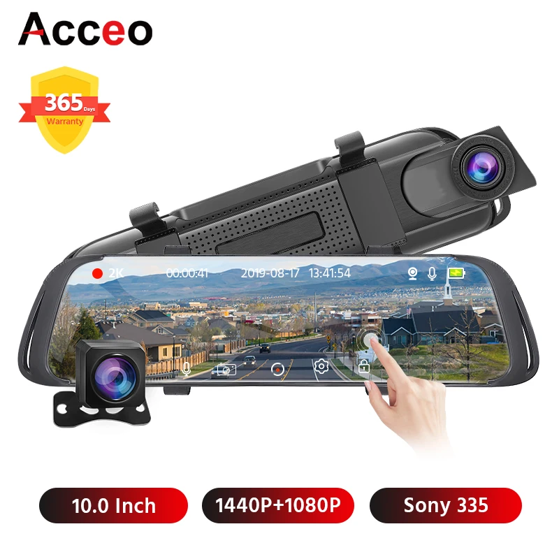 Зеркало видеорегистратор Acceo X4 10 дюймов 2K Quad HD 1440P с камерой заднего