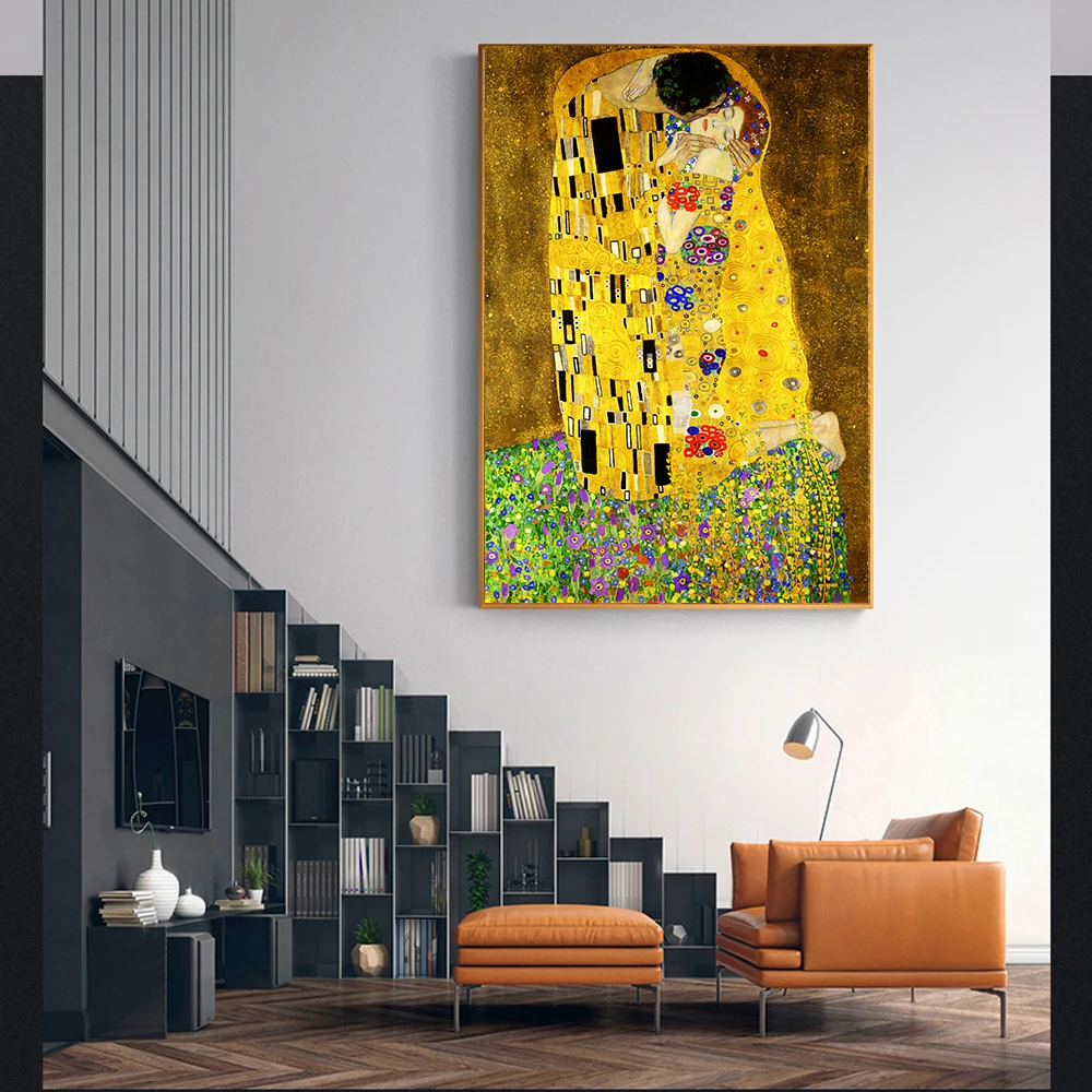 Известная фигура живопись, Густава Климта поцелуй картины на холсте Печать на холсте, настенная художественная картина для гостиной украшение дома