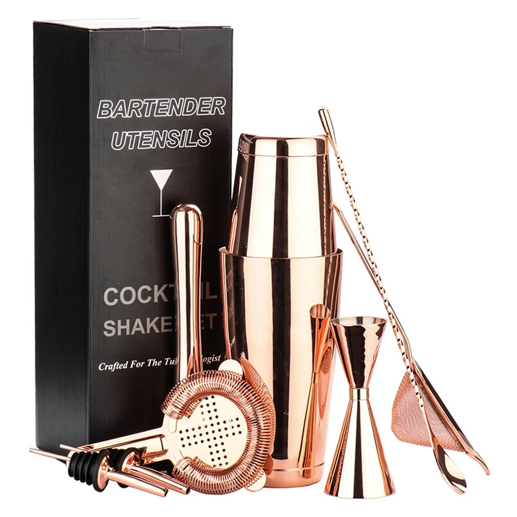 7pcs/set Stainless Steel Bartender Cocktail Martini Boston Shaker Bronze