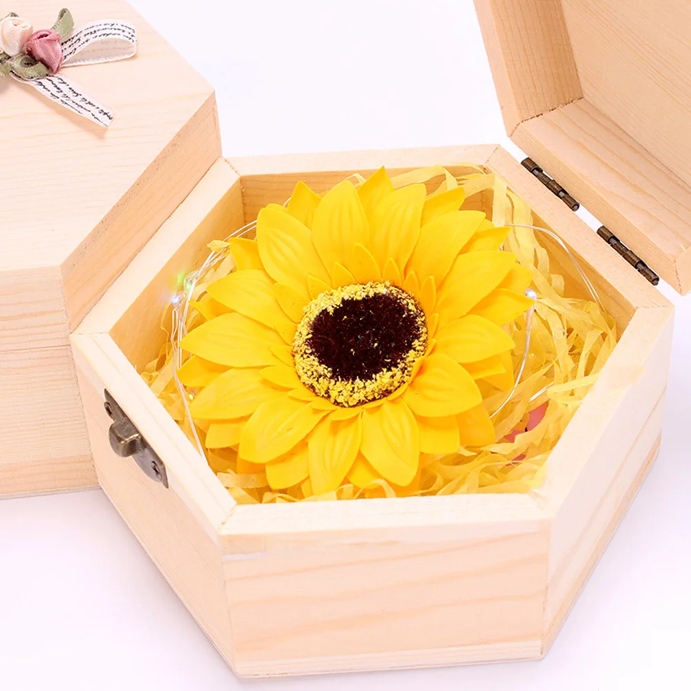 

Decoration Sunflowers Toilet Soap Wooden Handmade Flower Festival With Light Hydrangea Hexagon Christmas Home Gift Box