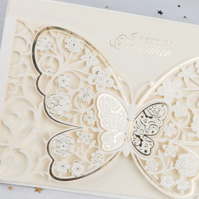 50pcs Butterfly Elegant Laser Cut Wedding Invitation Card Business Greeting Card Customized Wedding Decoration Party Supplies 50pcs White Cover