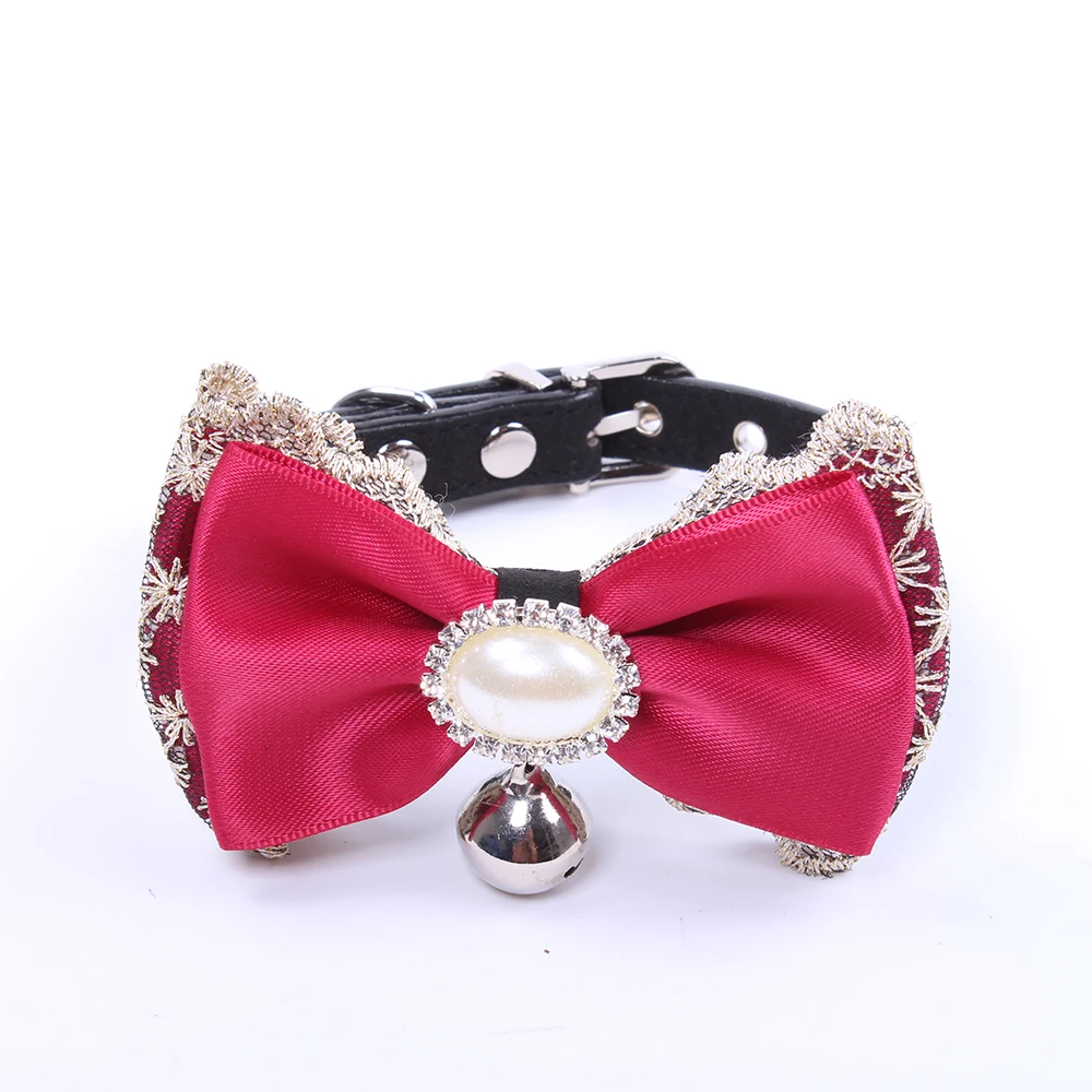 Собака кошка воротник Bling Стразы ожерелье с котенком ювелирные изделия цветочный лук кольцо дизайн маленькие собаки девушка-Teacup jorkie - Цвет: Красный