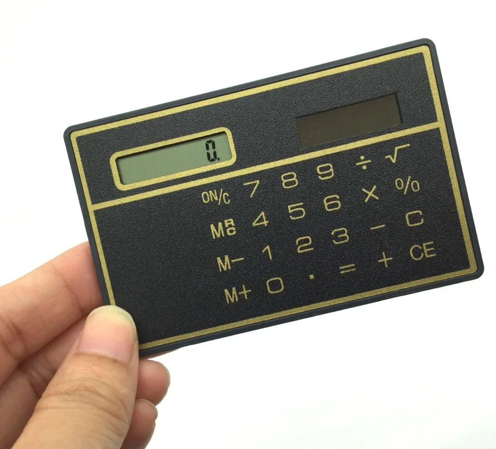 1PCs Mini Calculator Ultra Thin Credit Card Sized 8-Digit Portable Solar Powered Pocket Calculators Office School Supplies - Цвет: Черный