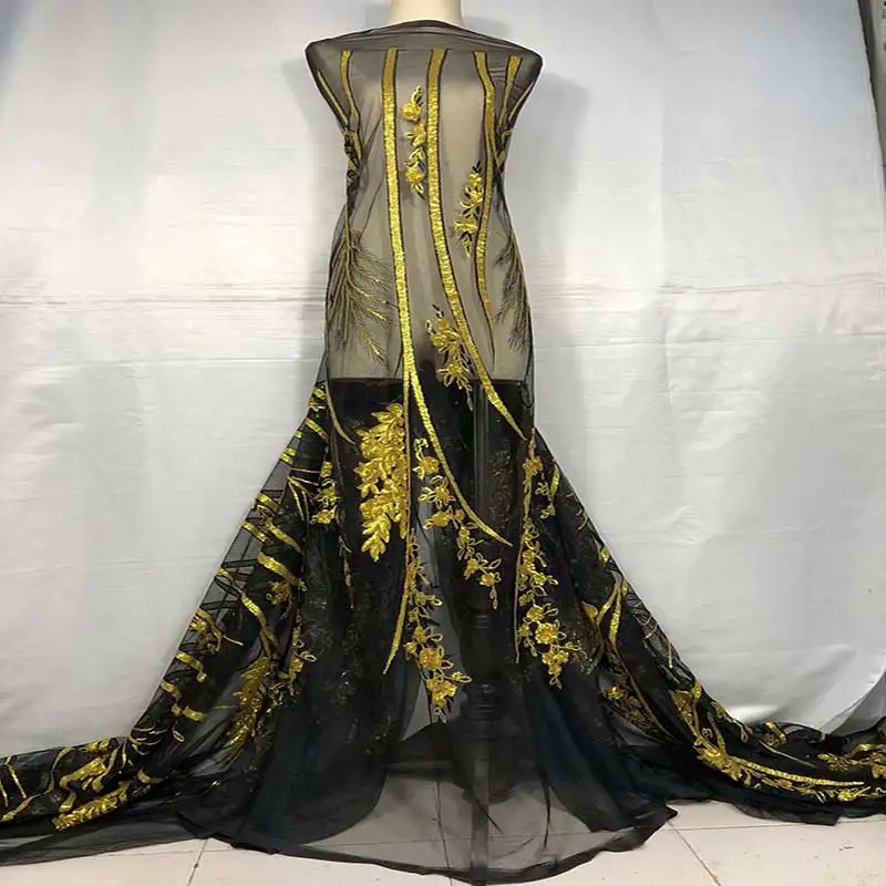 Высокое качество африканская кружевная ткань с блестками французская Чистая Вышивка Тюль кружевная ткань для нигерийского свадебного платья YJ02