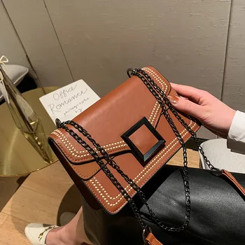 

Bag girl 2020 spring new net red small square bag Korean version of the wild texture messenger bag ins chain small square bag