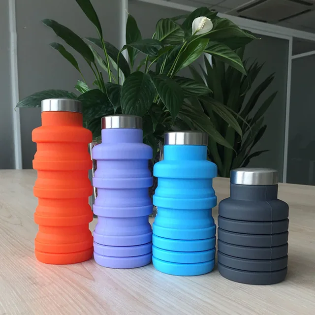 500ML Silicone Water Bottle with Stainless Steel Cover Folding Coffee Bottle Outdoor Travel Drinking Collapsible Sport Kettle 6