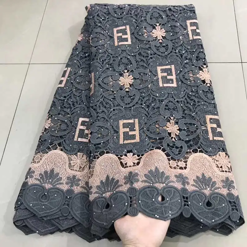 Кружевная ткань, высокое качество, кружевная нигерийская кружевная ткань для женского платья, Африканское Тюлевое кружево с камнями, 5 ярдов за штуку Aimee02