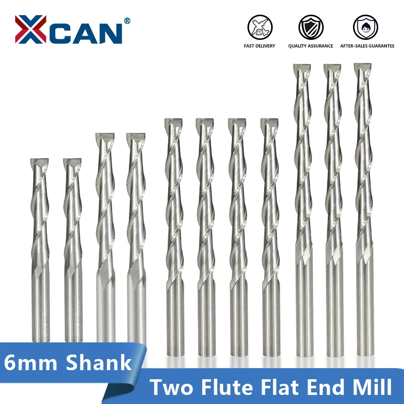 Lukcase 1/8 Carbide Flat Nose End Mill 2 Flutes 22mm CNC Router Bits Double Flute Spiral Set Tool 