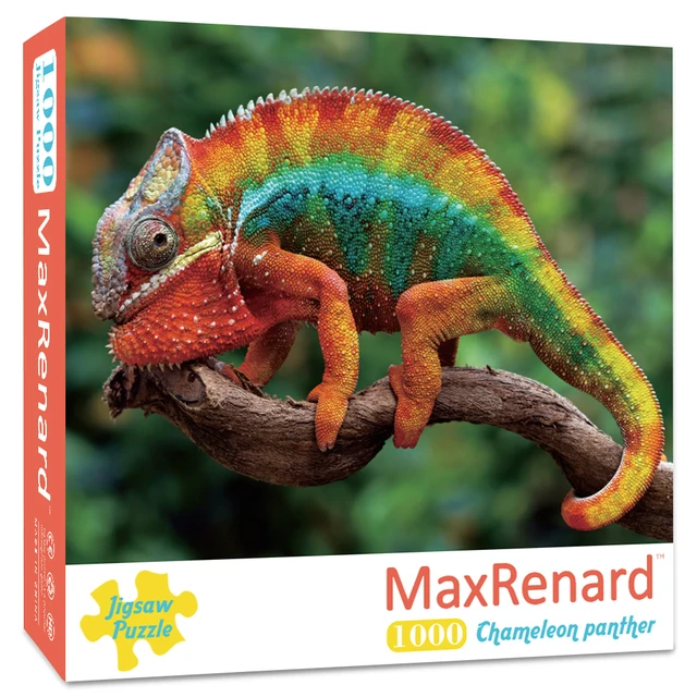 MaxRenard Puzzle 1000 Pieces Adult Puzzle Jigsaw 50*70cm Noble Deer Family Assembling Animal Photos Puzzles Toys for Adults Chameleon panther