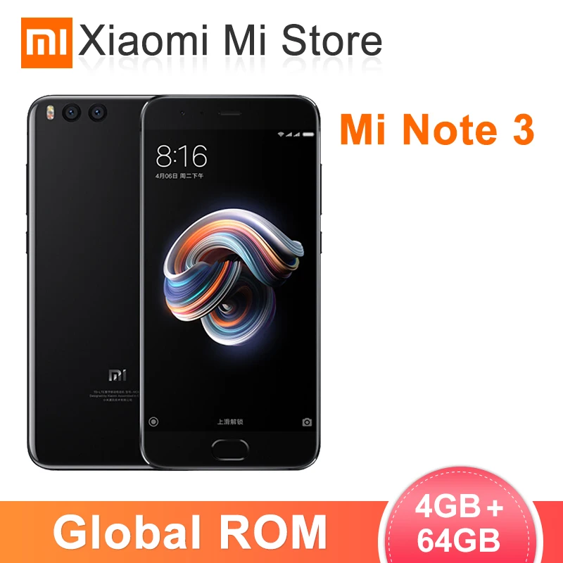 

In Stock Global ROM Xiaomi Mi Note 3 4GB 64GB Mobile Phone Snapdragon 660 Face unlock 5.5"Screen MIUI 9 16.0MP Front camera