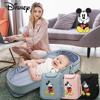 

Disney Mickey Baby Carrying Travel Beds Outing Foldable Mobile Crib 2 In 1 Baby Bag Set Mom Organizer Baby Diaper Bags Backpack