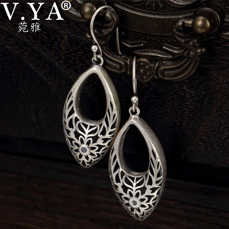 V. YA Винтажные серьги-кольца цветок 925 пробы серебряные серьги Brincos для женщин подарок на день матери хорошее ювелирное изделие