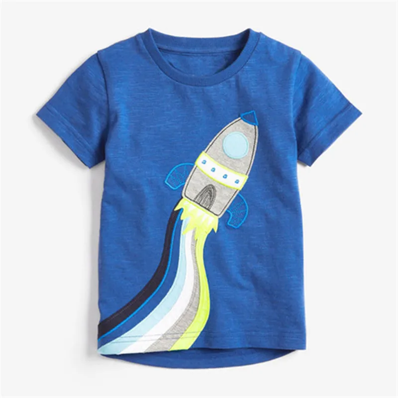 Little Maven/ Новая летняя одежда для маленьких мальчиков, футболка с короткими рукавами и круглым вырезом, синие футболки с рисунком ракеты, топы для мальчиков 1-7 лет