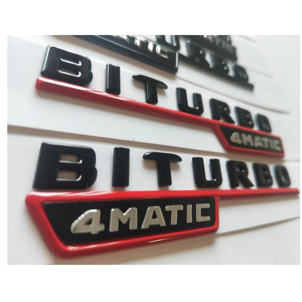 Chrome Black Red 1pair BITURBO 4MATIC Fender Emblem Emblems Badges Sticker for Mercedes Benz C43 E43 GLC43 GLE43 GLS43 CLS53 AMG