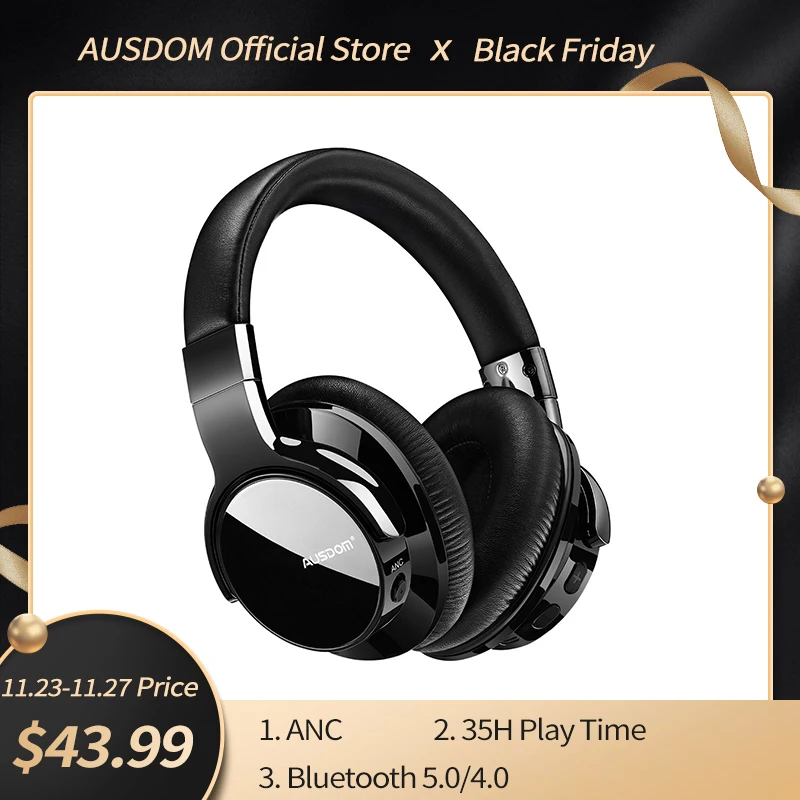 AUSDOM ANC8 Active Noise Cancelling Wireless Headphones Bluetooth Headset with Super HiFi Deep Bass 20H Playtime for Travel Work