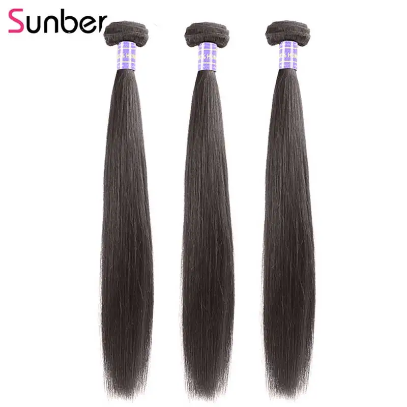 SUNBER волосы бразильские прямые волосы 3 пучки волосы remy ткет 8-30 дюймов могут быть окрашены натуральные черные человеческие волосы ткачество 300 г
