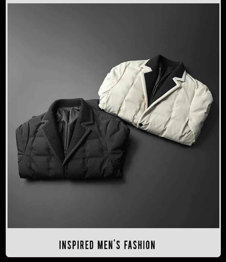 Стильный костюм высокого качества на осень и зиму, куртка-пуховик, модный однотонный костюм для молодых мужчин, теплый пуховик с воротником на белом утином пуху