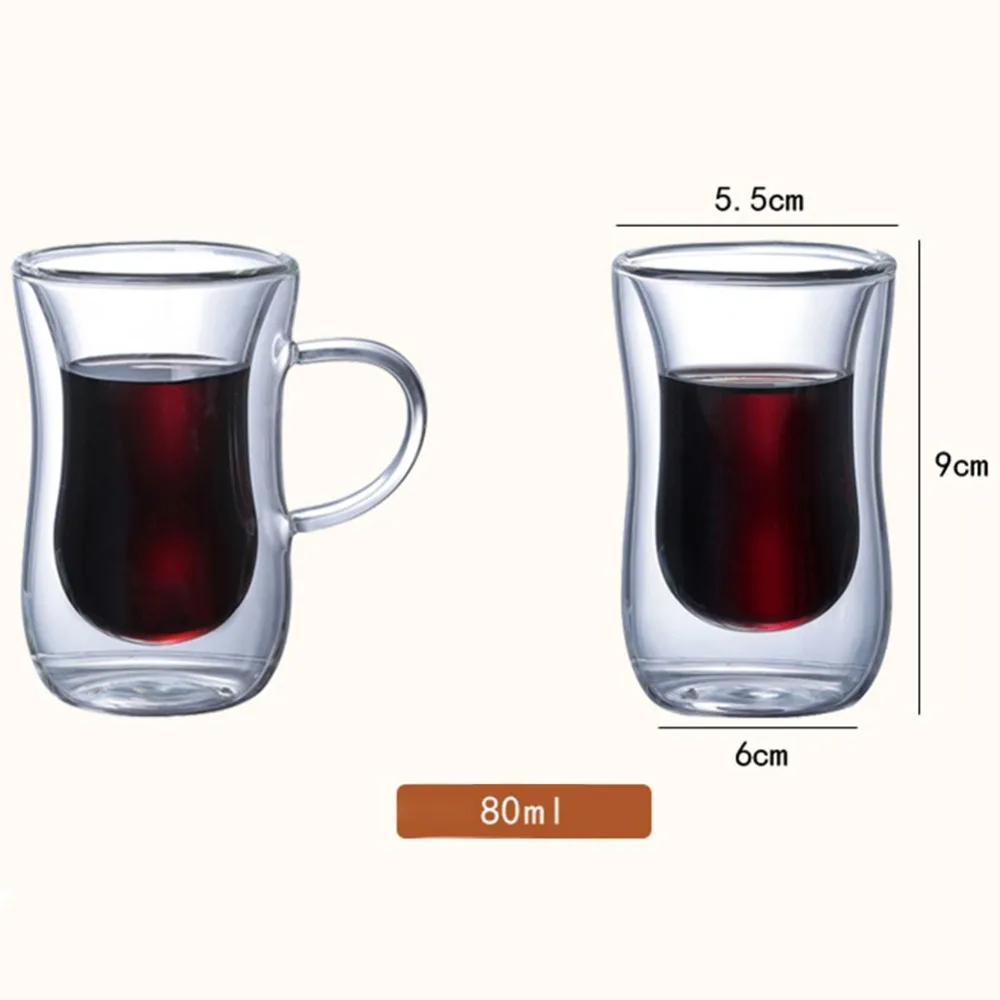 New 6Pcs 80ml 2.7oz Glass Double Walled Heat Insulated Tumbler Espresso Tea Cup coffee mug tazas de ceramica creativas