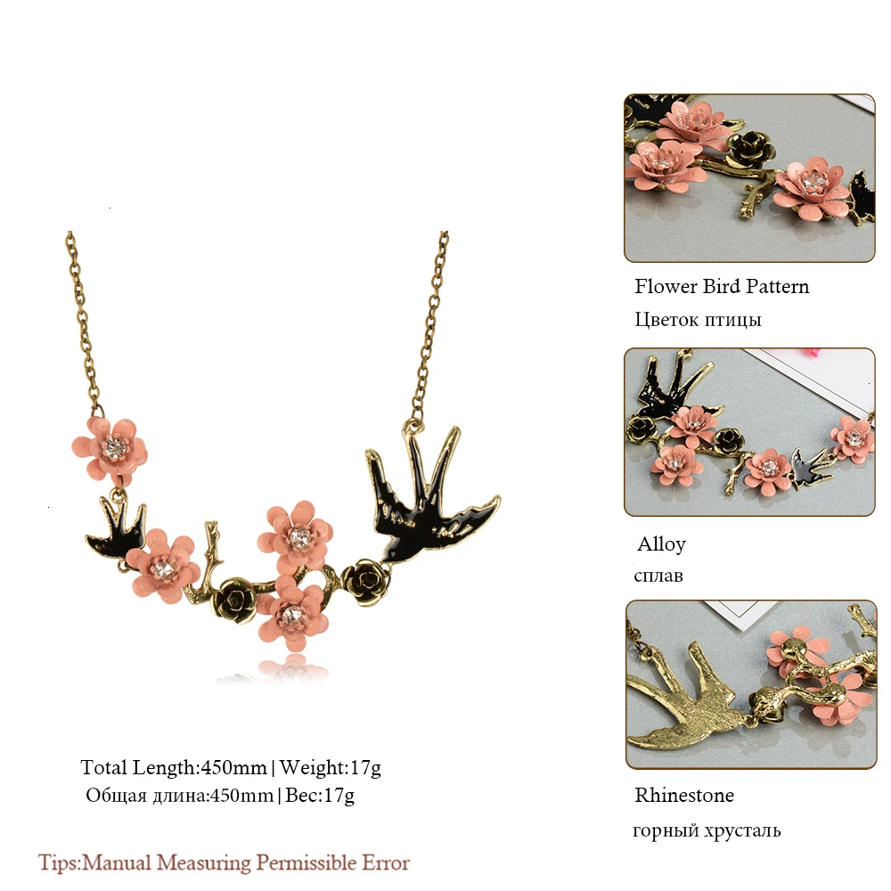 Модные Винтаж цепи кристаллы птица Cherry Blossom Bijoux колье состояние для мужчин t ожерелья с подвесками для женщин ювелирные изделия 2019