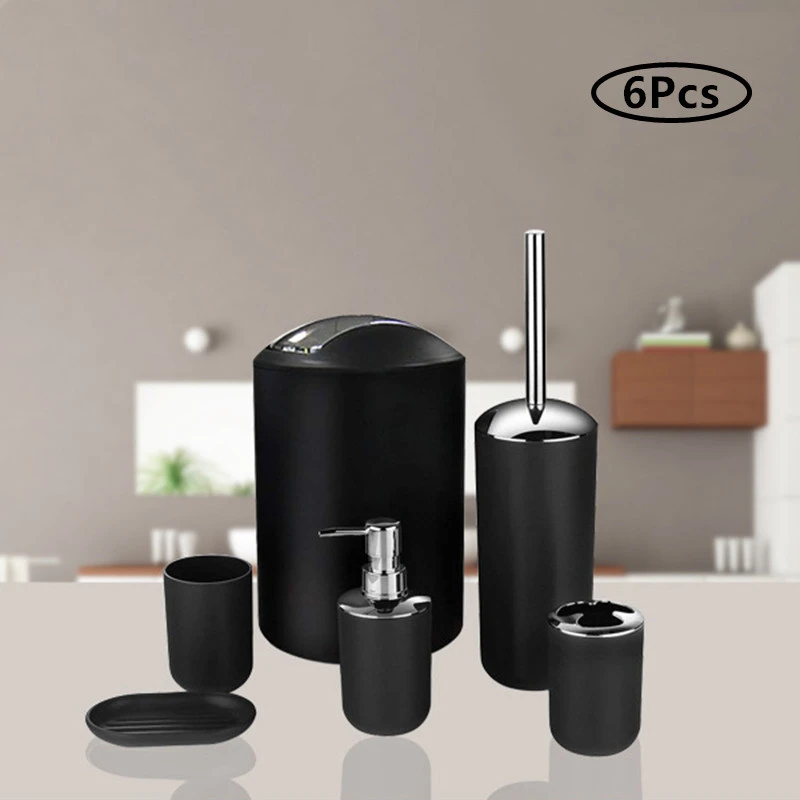 Bathroom Accessories Set 6Pcs Bathroom Accessories Set Bath Ensemble Soap Dish Trash Can Toilet Brush Tumbler Cup Necessities Kit Bathroom Accessories