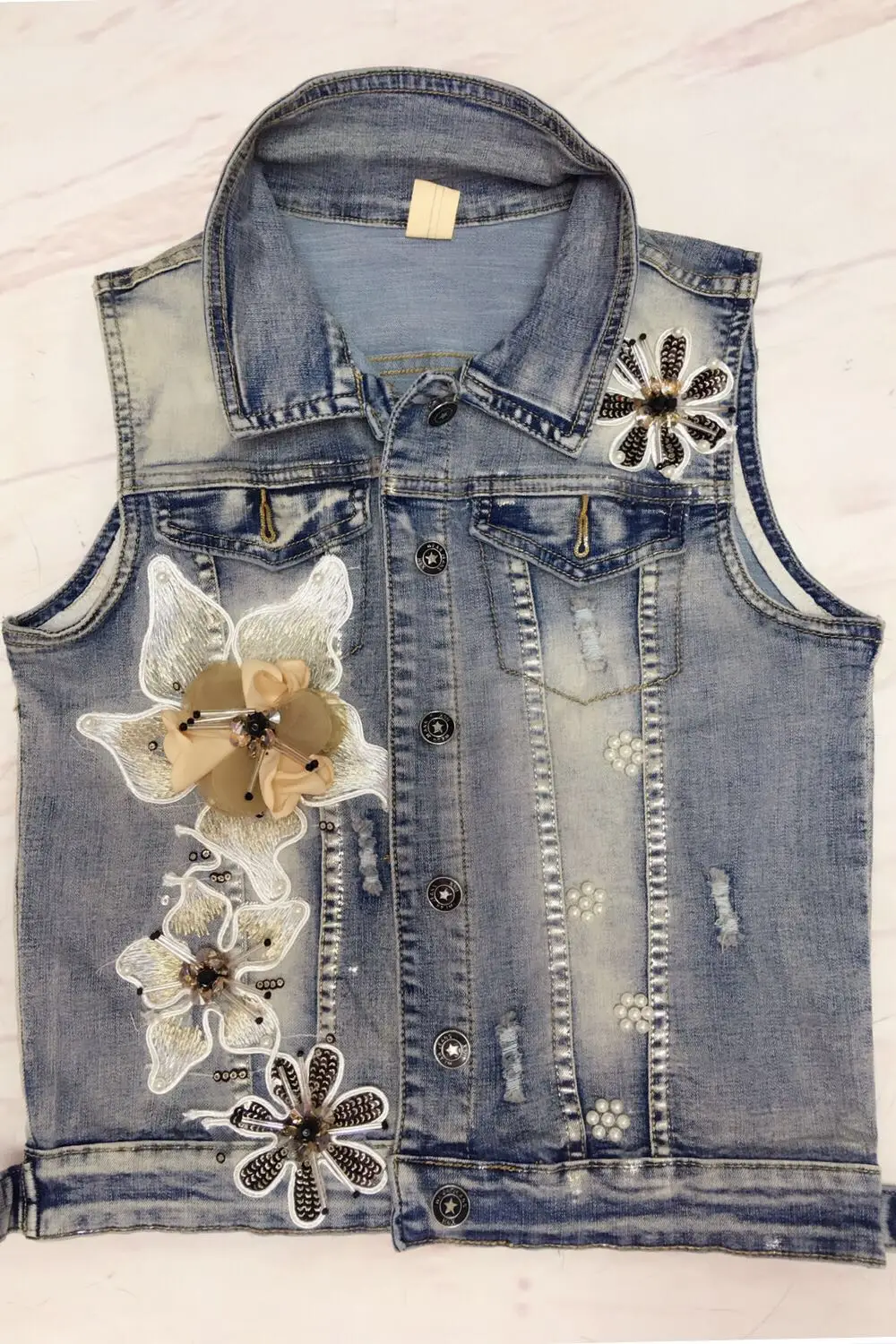 New Flower Cowboy Vest+ Stretch Pants 2 Pieces Jean And Jacket Casual Womens 2Pieces Sets Vintage Tracksuits