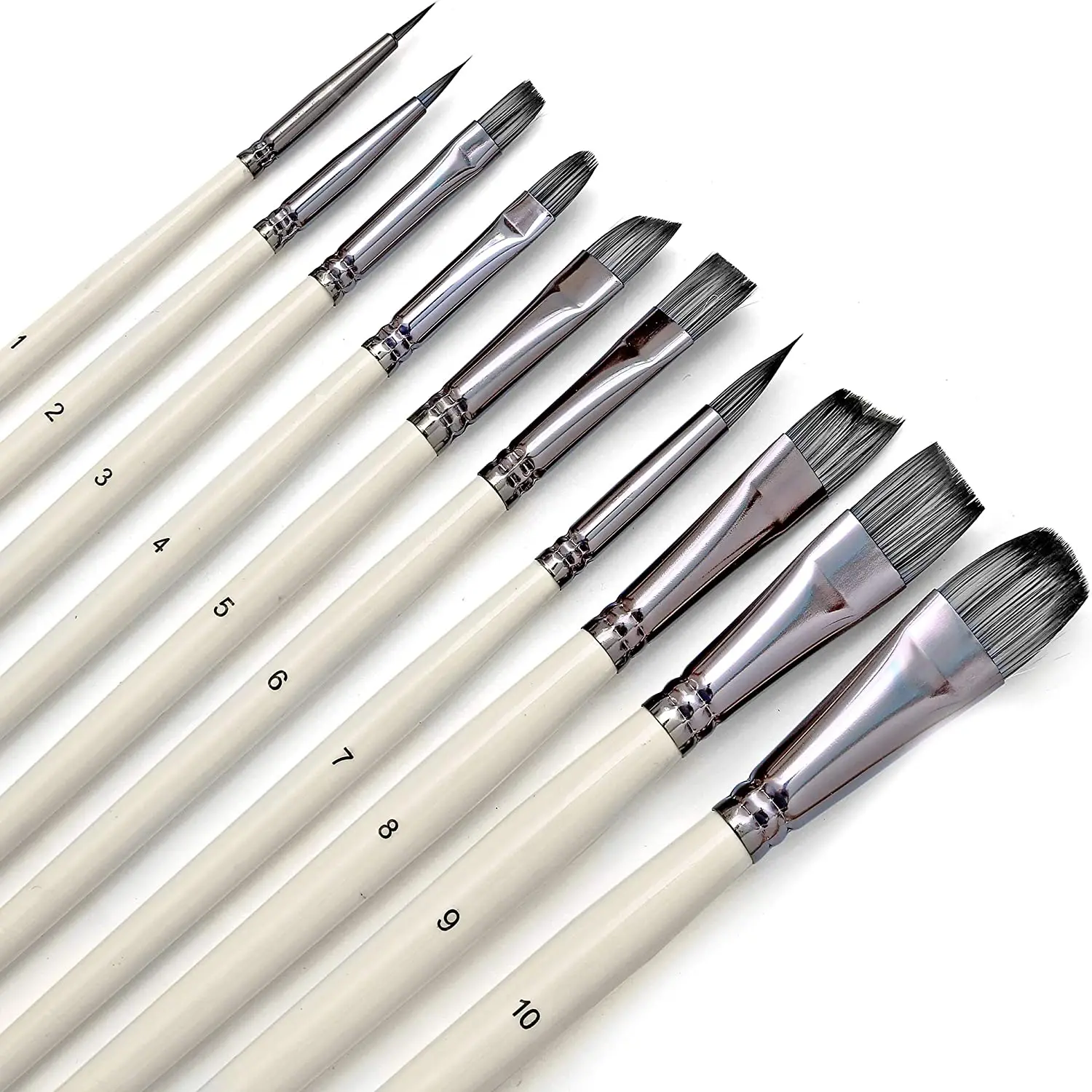 

10Pcs Paint Brushes Set Nylon Hair Artist Canvas Synthetic for Watercolor, Acrylics, Ink, Gouache, Oil, Tempera Art Face Body