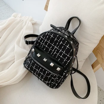 

Backpacks For Girl Fanshion Rivet School Bags Backpack Women Solid Vintage Black Leather Student Teenage mochila