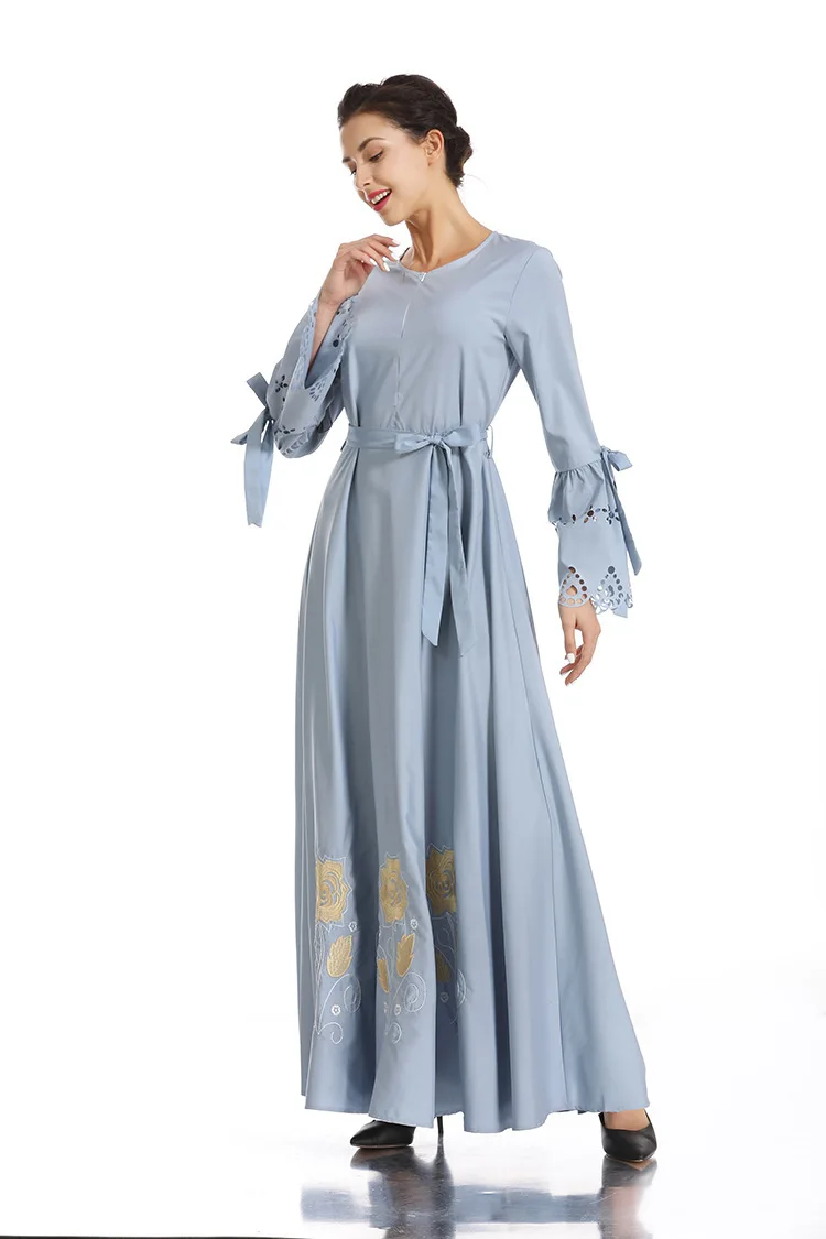 Вышитое Платье хиджаб мусульманская нация полное платье юбка миди Ash robe femme Турция elbise индонезийская Марокканская ОАЭ абайя